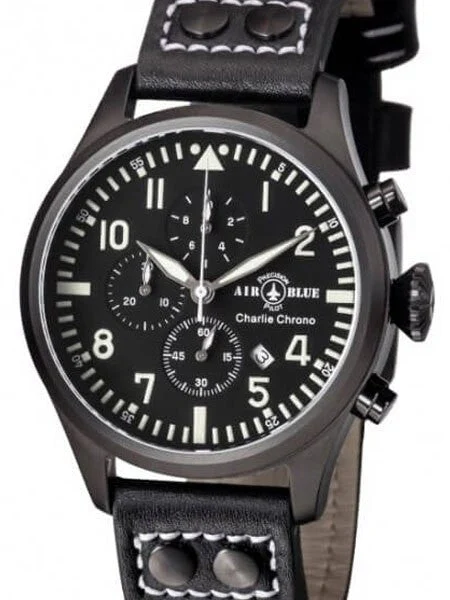 Air Blue Charlie Chronograph Pilot Watch with 44mm PVD Case, Sapphire Crystal #CHARLIECHRONOPVD 44 mm kol saati