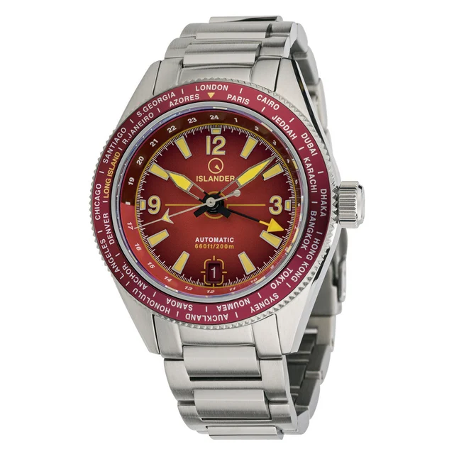 Islander Calabro GMT World Time Watch with Red Dial #ISL-242 kol saati