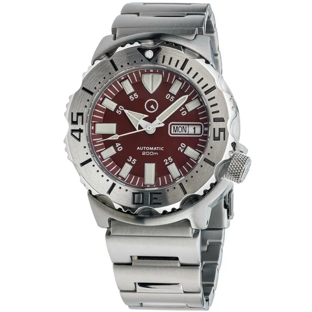 Islander Red Dial Automatic Dive Watch with AR Double Dome Sapphire Crystal, and 120-click