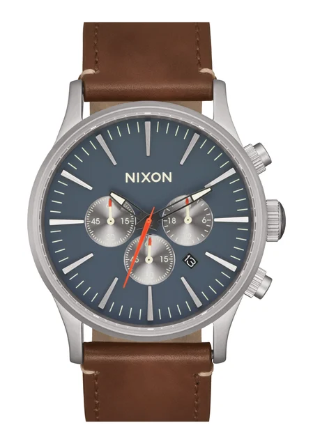 Nixon US Sentry Chrono Leather - Lt Gunmetal / Basalt / Sienna A1391-5195-00 kol saati