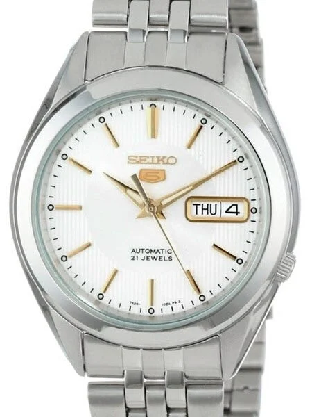 Seiko Automatic White Dial Watch with Stainless Steel Bracelet #SNKL17 38 mm kol saati