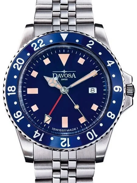 Davosa Vintage-Styled 100-Meter GMT Dual Time Watch with Bracelet #16350040 kol saati