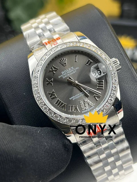Rolex Date Just Grey Diamond Roman Dial 31mm – Automatic kol saati
