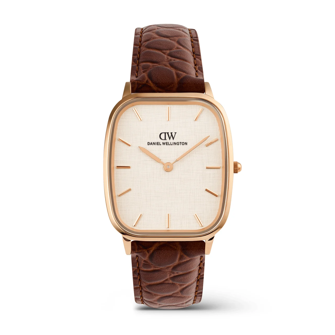 DANIEL WELLINGTON Marlon Brown Croc Belly Linen Rose Gold DW00100955 30 mm kol saati