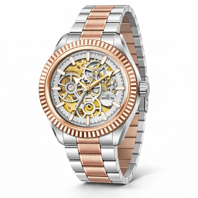 Invicta Objet D Art Glyph Automatic Watch w/ Skeleton Dial - 43mm. Silver. Rose Gold (6975
