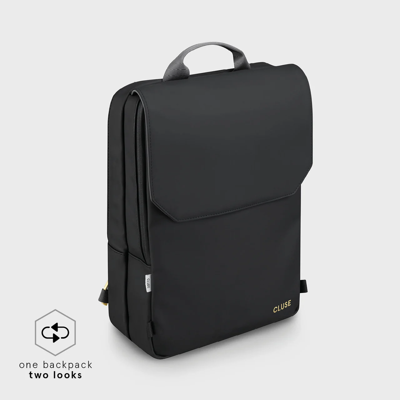CLUSE Réversible Backpack, Black Grey, Gold Colour CX03501 kol saati