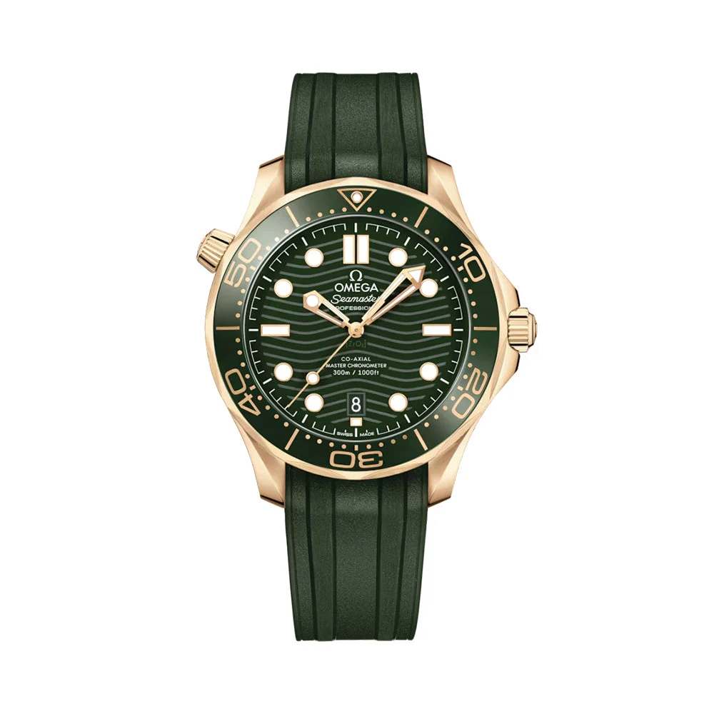 OMEGA Seamaster Diver 300M Moonshine™ Gold 42mm - Green on Rubber Strap O21062422010001 42 mm kol saati