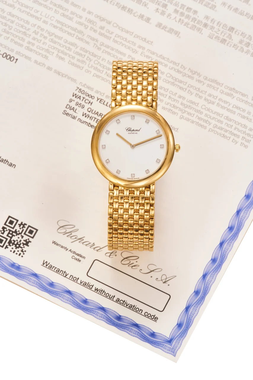 Chopard Ref. S15-3094-YDFB, diamond-set dial, integrated bracelet; 18K yellow gold (“ ”) kol saati