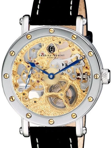 Charles Hubert Paris Charles Hubert Premium Collection Skeleton Mechanical Hand Wind Watch #3876 48 mm kol saati