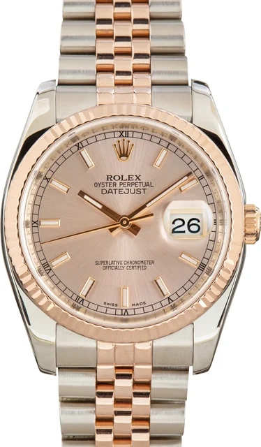 Rolex Two Tone Datejust Pink Dial Ref 116231 116231PSO kol saati