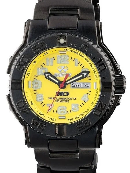 Reactor Trident 200 Meter Dive Watch with Never Dark Illumination, Black SS Case #59507 40 mm kol saati