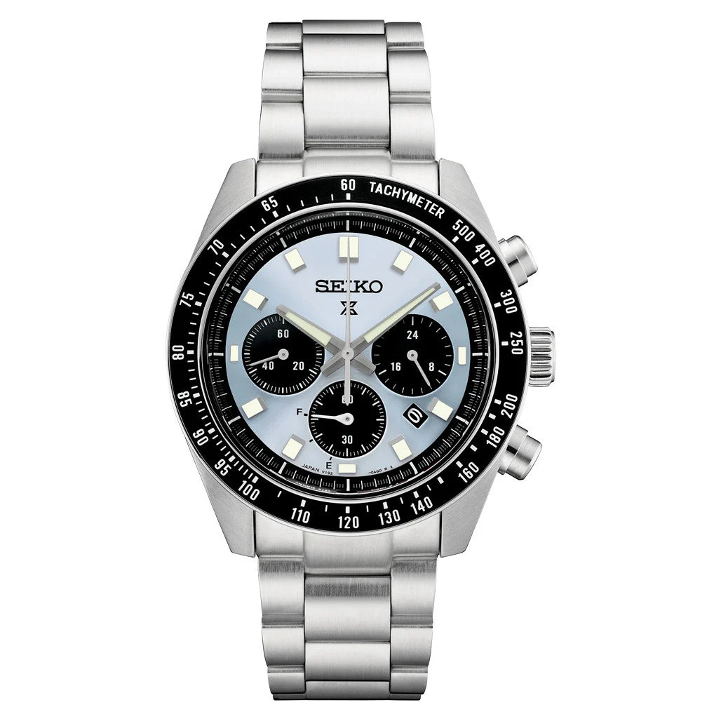 Seiko Prospex Speedtimer Solar Chronograph with Light Blue Dial #SSC935 kol saati