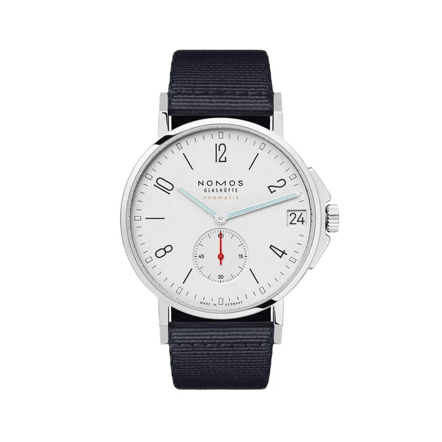 NOMOS Glashütte Ahoi Neomatik Sapphire Back 38mm - White Silver-Plated on Fabric Strap 525