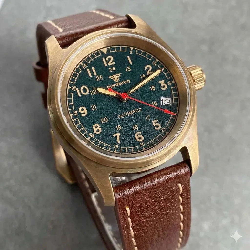 Tandorio Watches Bronze Pilot Watch Tandorio TD130B Sapphire Frosted Dial Date 20ATM NH35A Automatic 36mm-bronze-pilot-watch-tandorio-td130b 36 mm kol saati