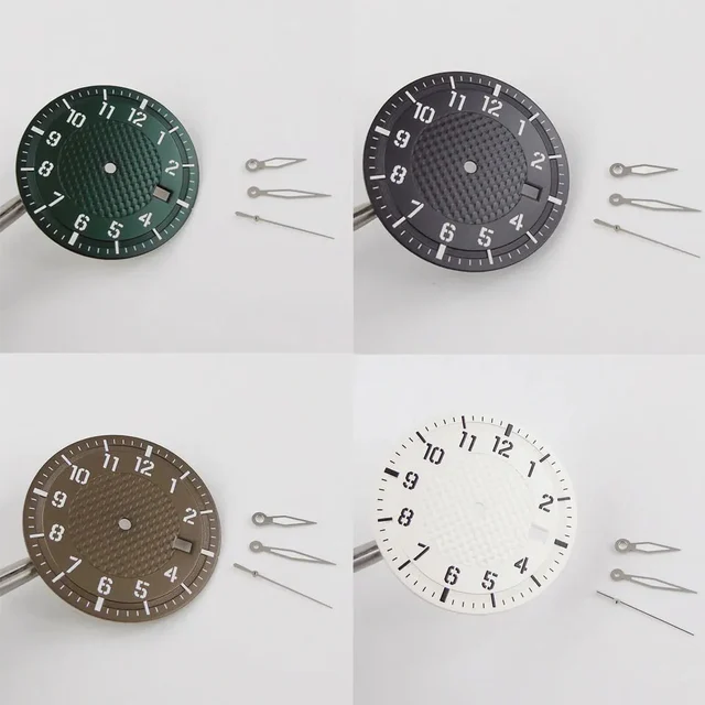 Tandorio Watches Texture Dial Sterile 34mm Black Automatic Watch Dial Watch Needles fit NH