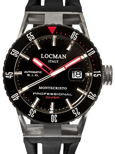 Locman Montecristo 200 Meter Automatic Dive Watch with 44mm Stainless Steel and Titanium Case #513BKRDBK 44 mm kol saati