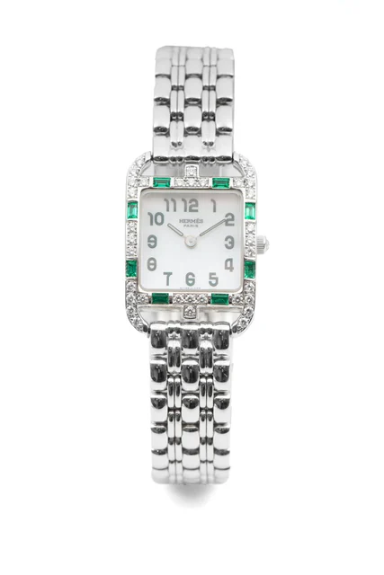 Hermès HERMÈS, REF. CC1.195, CAPE COD, WHITE GOLD DIAMONDS AND EMERALDS kol saati