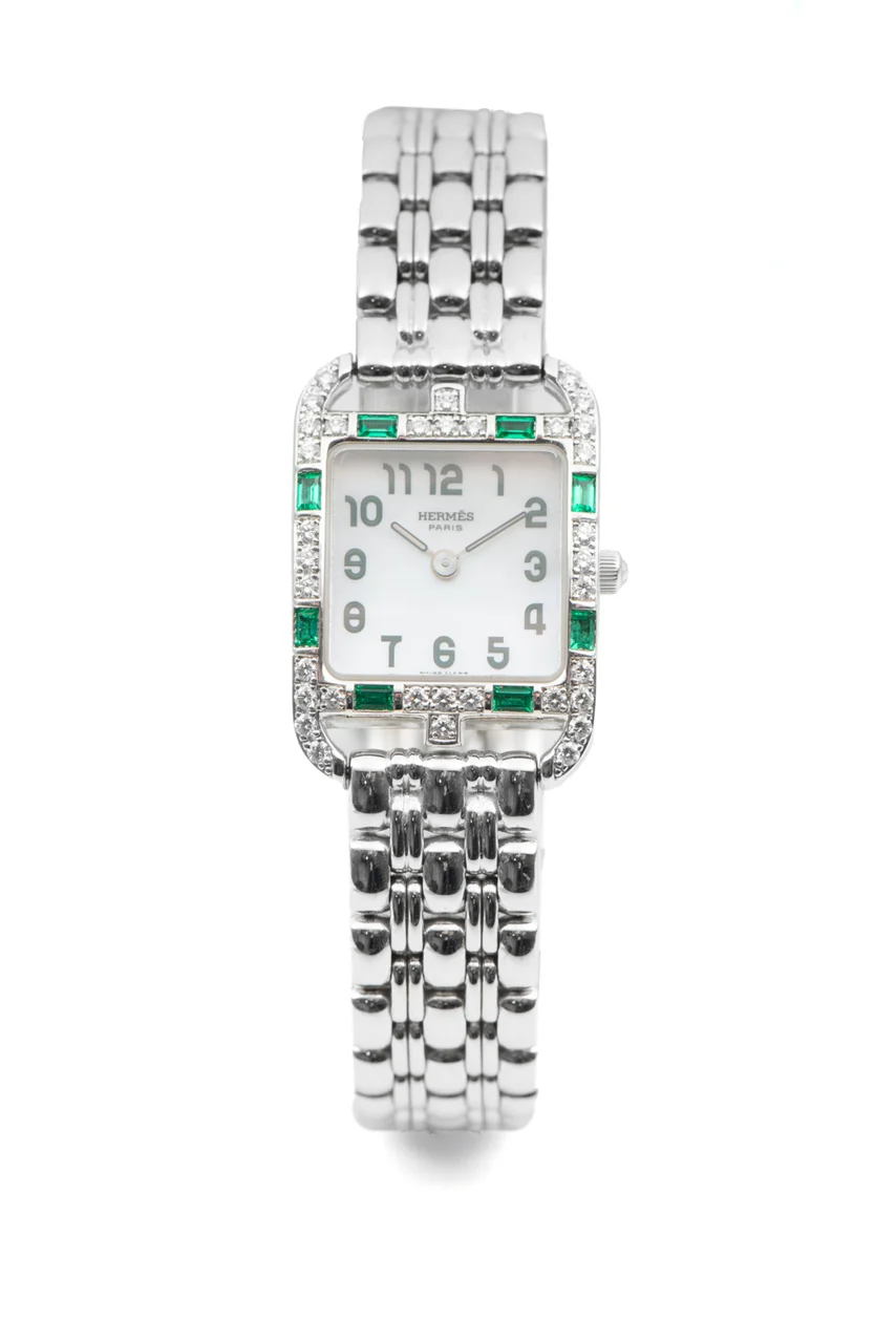 Hermès HERMÈS, REF. CC1.195, CAPE COD, WHITE GOLD DIAMONDS AND EMERALDS kol saati