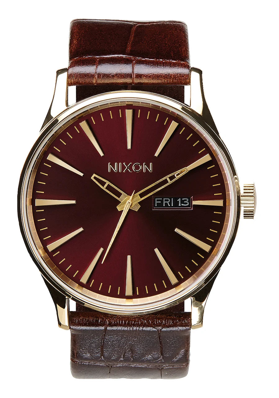 Nixon US Sentry Leather - Gld / Oxbld Sunray / Brn Gator A105-2003-00 42 mm kol saati