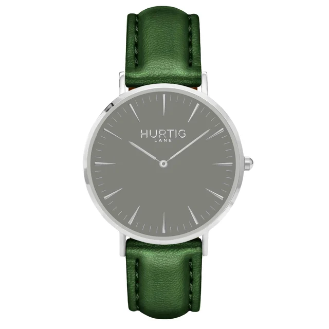 Hurtig Lane Vegan Watches Mykonos CACTUS Leather Watch Silver, Grey & Green kol saati