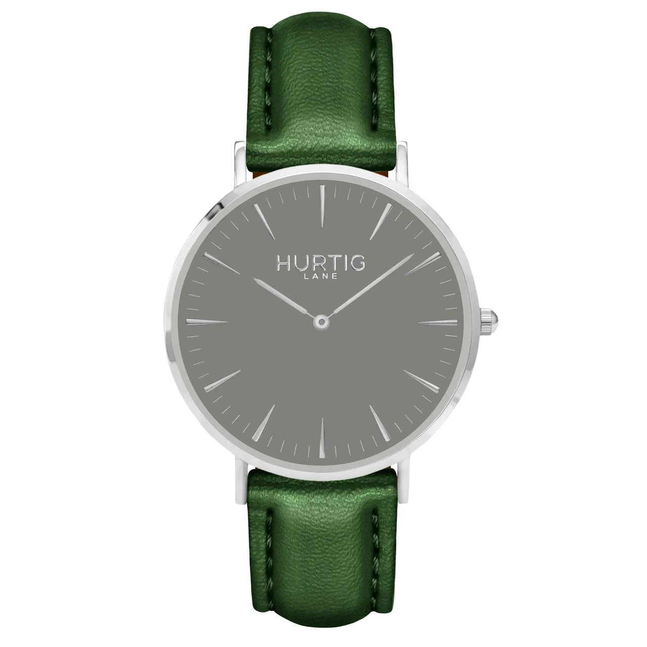 Hurtig Lane Vegan Watches Mykonos CACTUS Leather Watch Silver, Grey & Green 40 mm kol saati