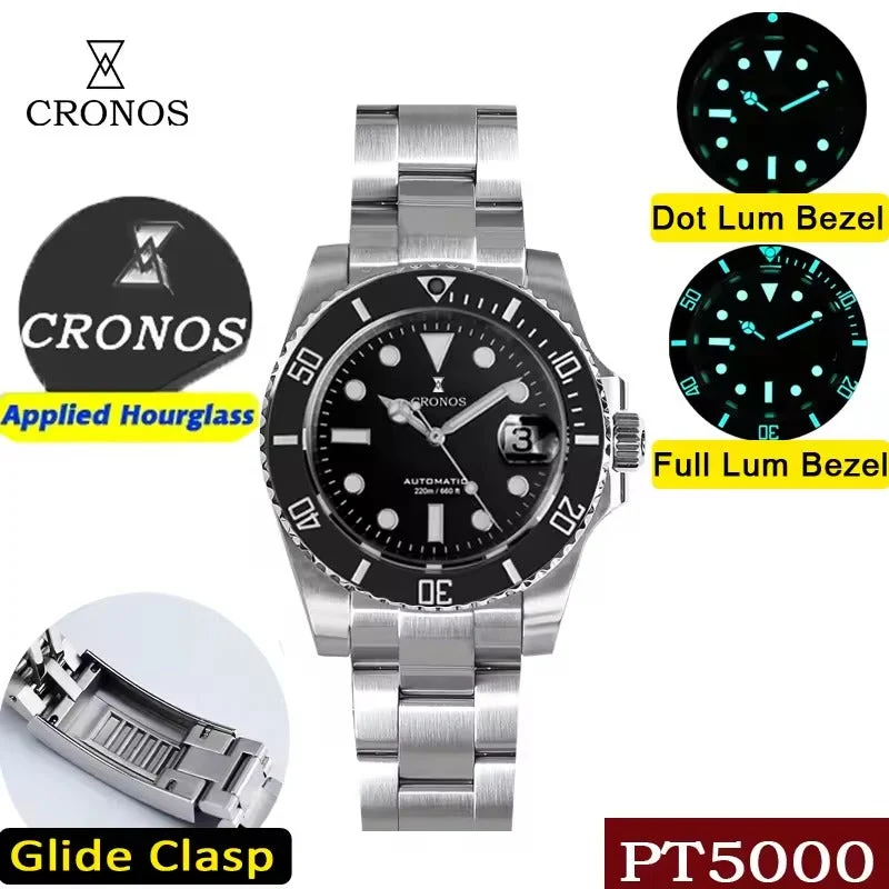 Cronos Watch Store Cronos Sub Luxury Dive Watch PT5000 Movement L6005-with Calendar Cronos-L6005-有历-PT5000-普光-黑面 47.8 mm kol saati