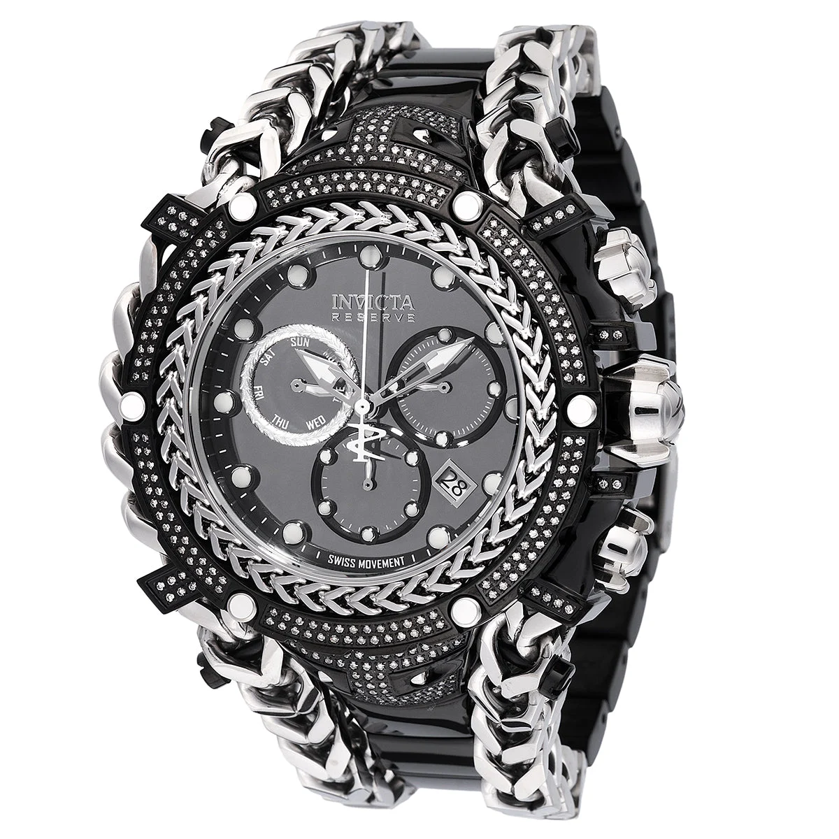 Invicta Reserve Gladiator 1.75 Carat Diamond Swiss Ronda Z60 Caliber Watch - 58.3mm, Black, Steel (48419) kol saati
