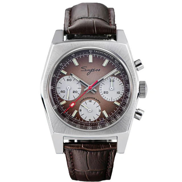 Sugess Chrono Heritage S419 Chronograph Smoke Fume Dial Leather Str kol saati