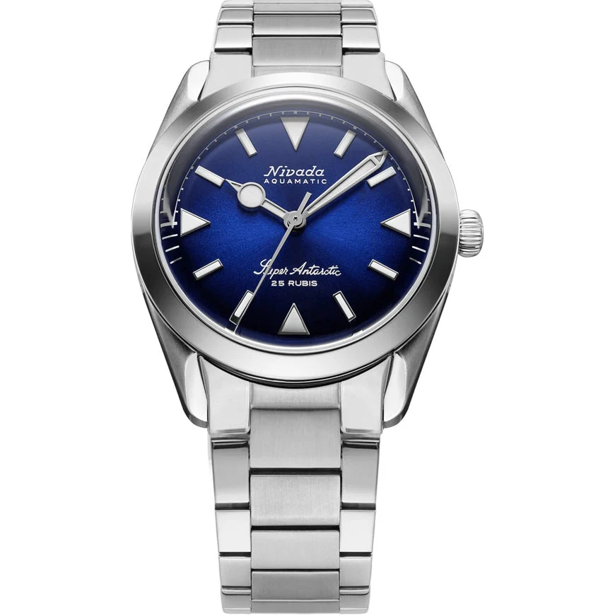Nivada Grenchen Super Antarctic Blue On Bracelet Flat Link 32075A20 38 mm kol saati