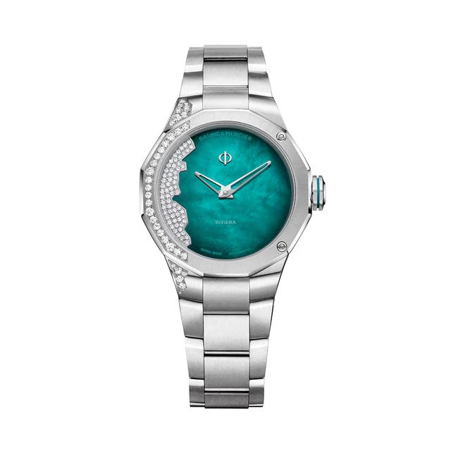 Baume Et Mercier Riviera 10868 33mm - Green, Diamond-Set on Bracelet M0A10868 kol saati