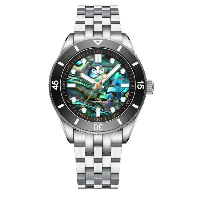 Phoibos Wave Master Automatic Dive Watch Abalone Shell No Date #PY053EN kol saati