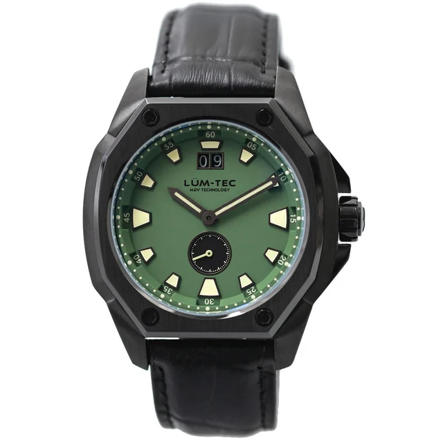 Lum Tec Lum-Tec 44mm Watch with Green Dial, Big-Date, and Anti-Reflective Sapphire Crystal