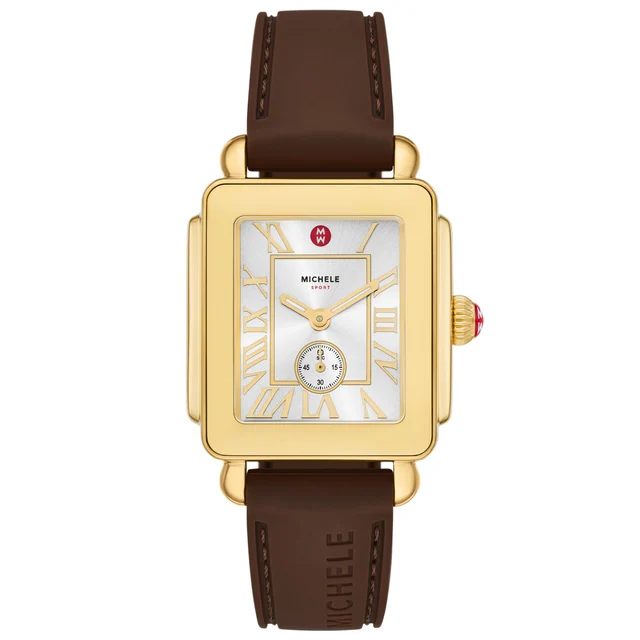 Michele Deco Sport Mid Gold-Tone Brown Silicone Watch, Mww06H000008 kol saati