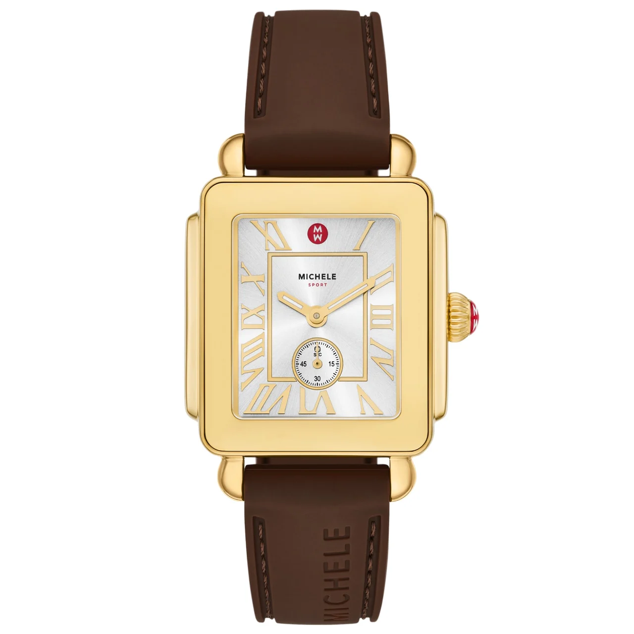 Michele Deco Sport Mid Gold-Tone Brown Silicone Watch, Mww06H000008 31 mm kol saati