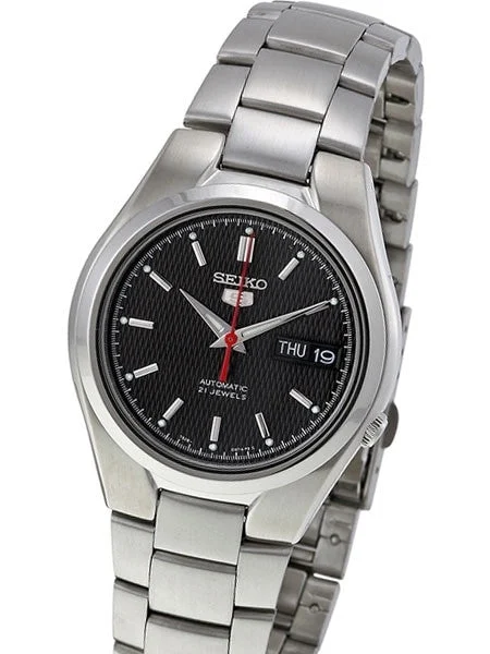 Seiko Scratch and Dent - 5 Automatic Black Dial Watch with Stainless Steel Bracelet #SNK607 SND525 38 mm kol saati