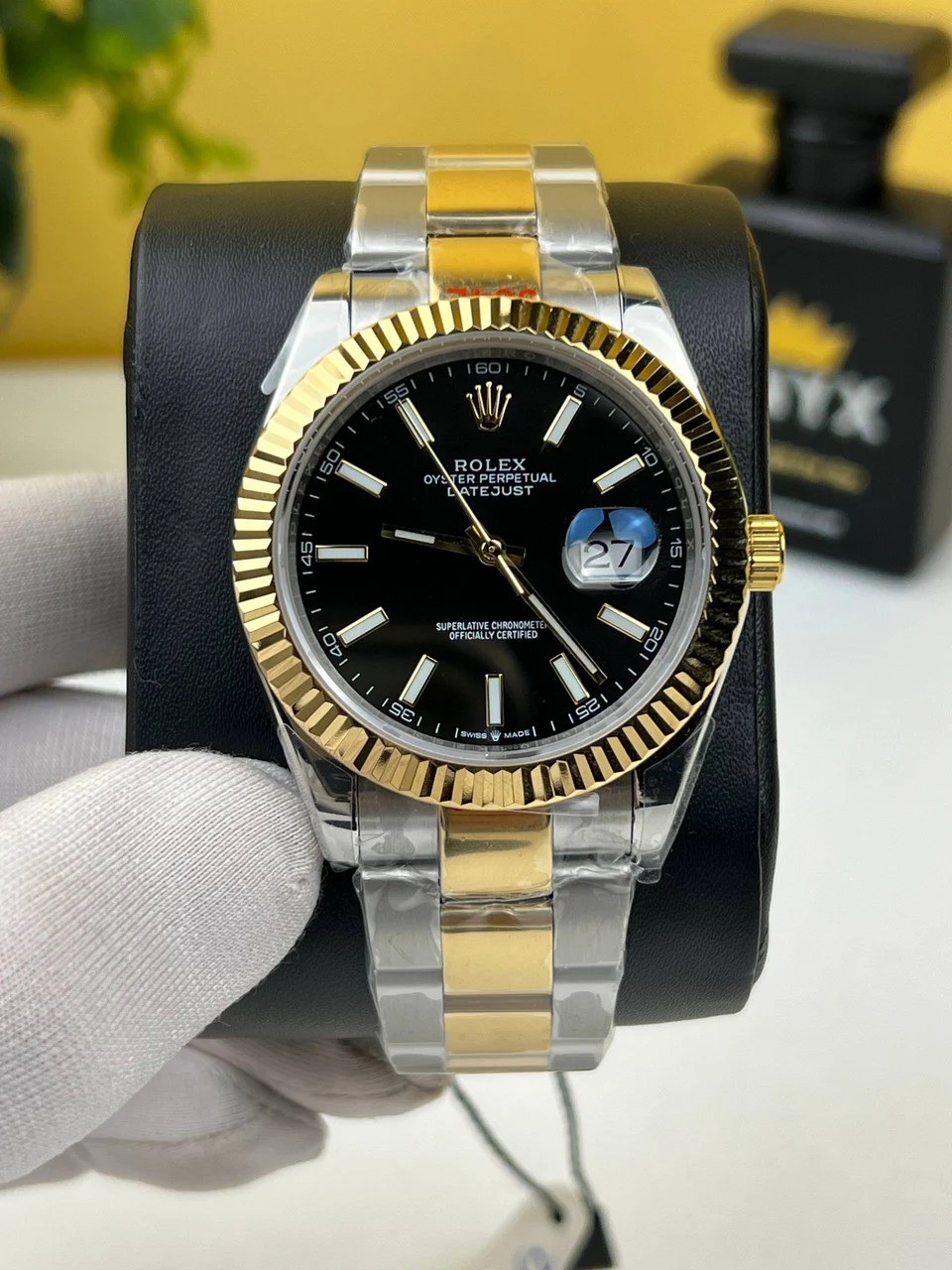 Rolex Date just Half Gold Black Dial Oyster 41mm 41 mm kol saati