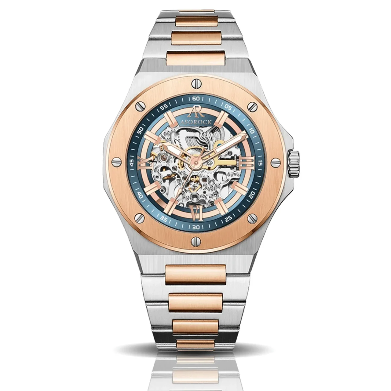 ASOROCK WATCHES Two tone rosegold/Blue Tubili 42 mm kol saati