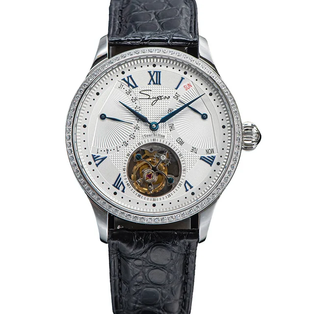 Sugess Tourbillon Master SU8004BLRD Blue Roman Numerals Crystal Rin kol saati