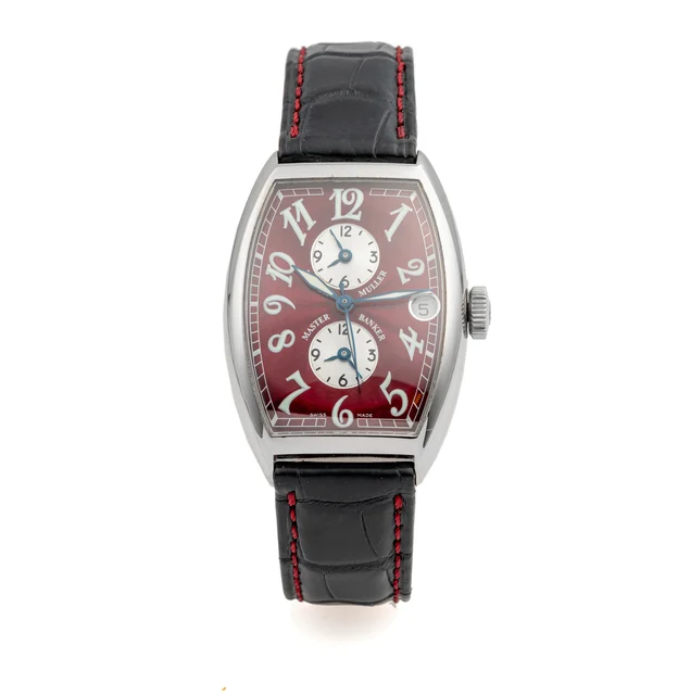 Franck Muller Ref. 5850-MB, self-winding, centre-seconds, date, three-time zone, burgundy