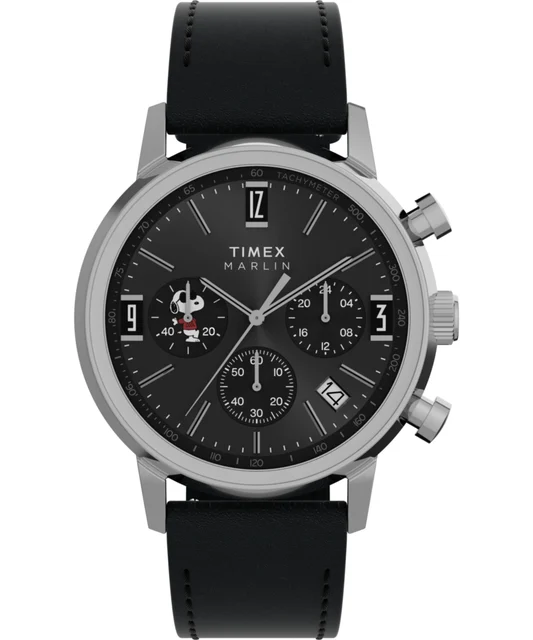 Timex Peanuts® x Marlin® Chronograph Joe Cool 40mm Leather Strap Watch TW2Y48500 kol saati