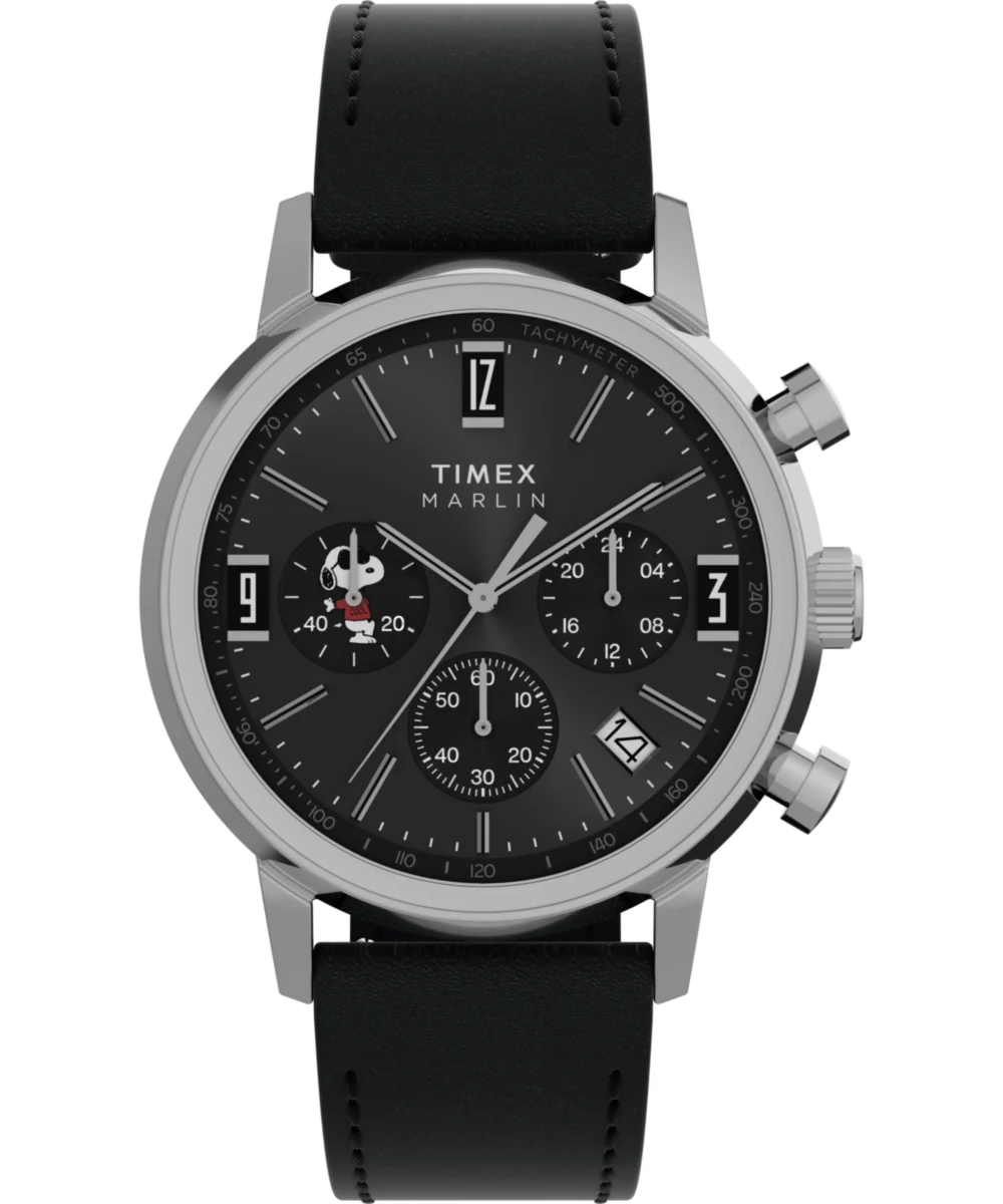 Timex Peanuts® x Marlin® Chronograph Joe Cool 40mm Leather Strap Watch TW2Y48500 40 mm kol saati