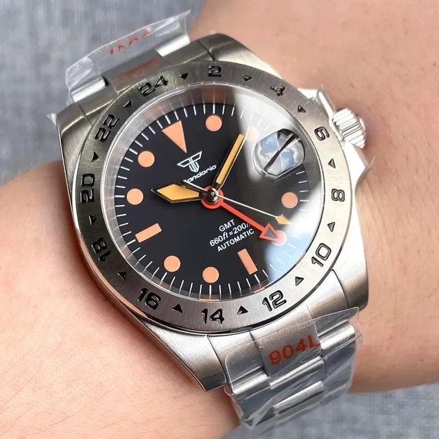Tandorio GMT Automatic Watch 20bar dive galss back 40mm TD229 14:100005979#nologo black;5: