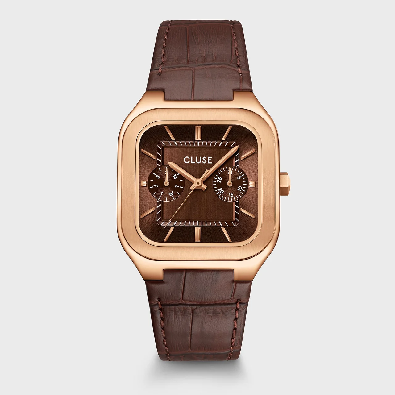 CLUSE Quadrus Multifunction Watch Leather, Brown, Rose Gold Colour CW26206 35 mm kol saati