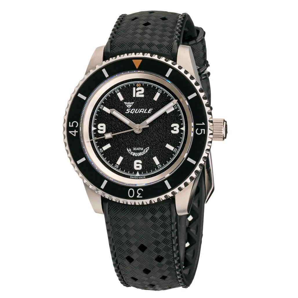 Squale Montauk 300 Meter Swiss Made Automatic Dive Watch with Black Sand Dial #MTK-11 46 mm kol saati