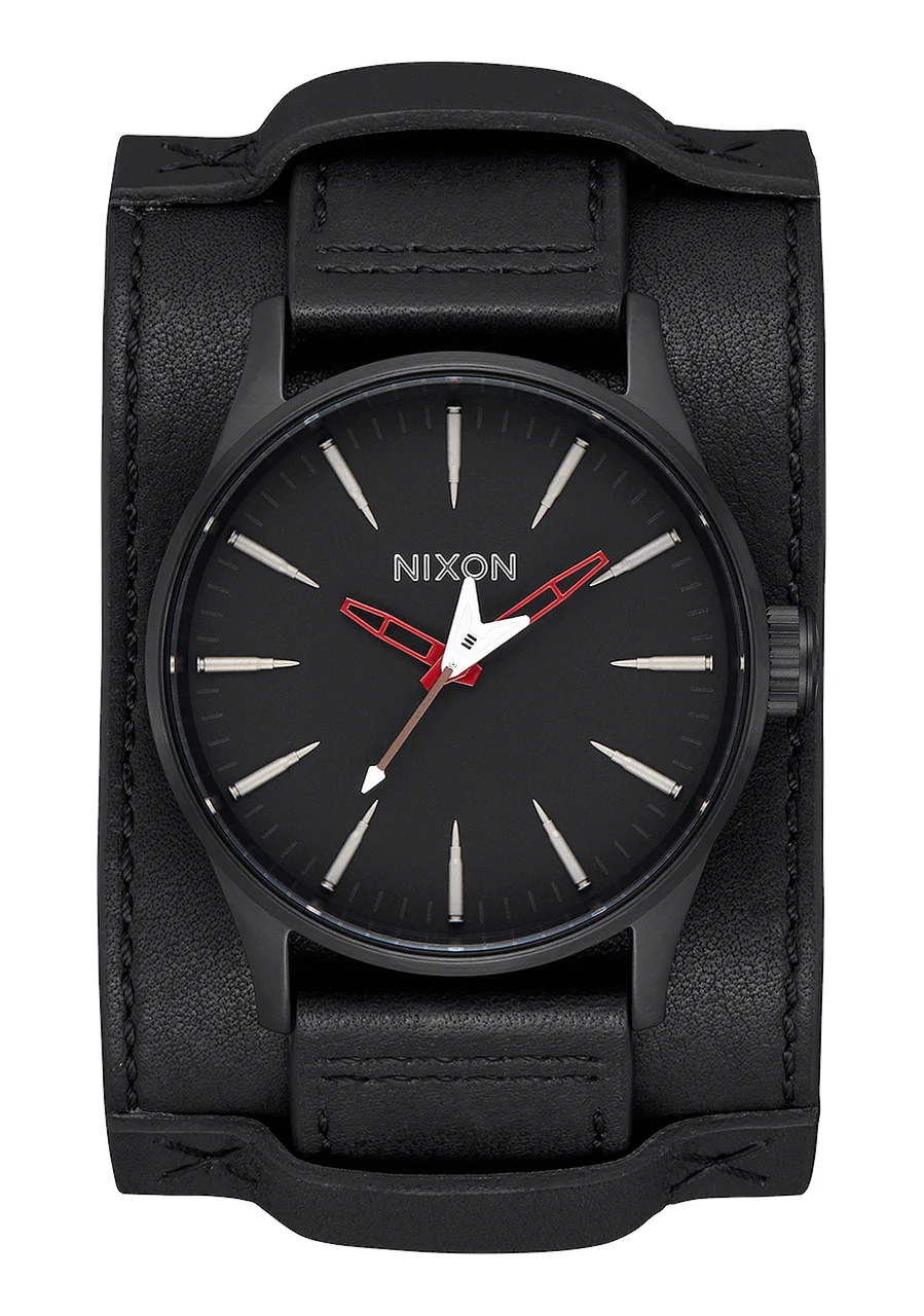 Nixon US Sentry Leather - Black / Red / Seek & Destroy A105-3332-00 kol saati