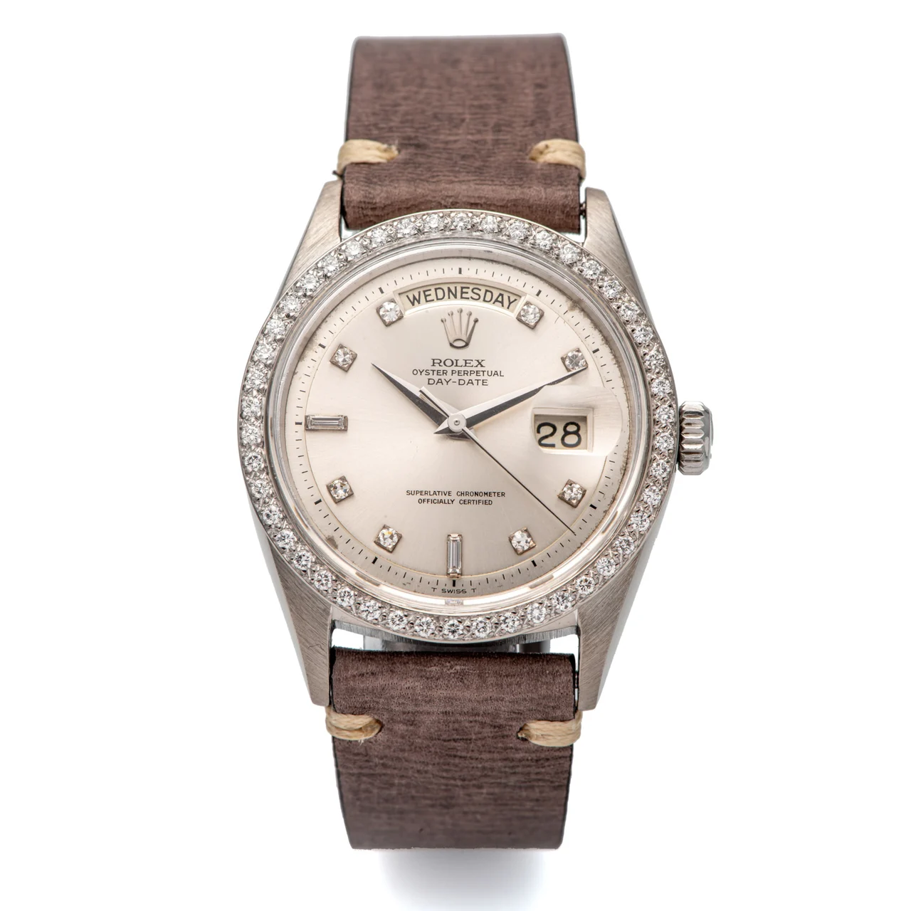 Rolex ROLEX, REF. 1804/1803, DAY DATE WITH DIAMONDS BEZEL & INDEXES, WHITE GOLD kol saati