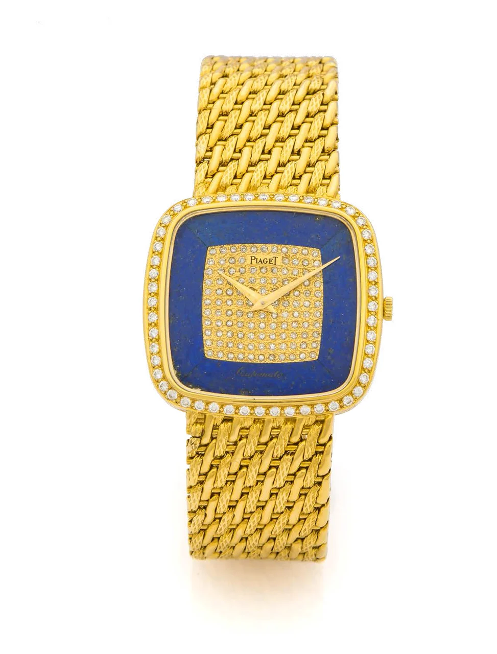 Piaget PIAGET REF. 12775 YELLOW GOLD AND DIAMONDS A fine and rare self-winding 18K yellow gold diamond-set wristwatch with lapis lazuli and diamond dial. kol saati