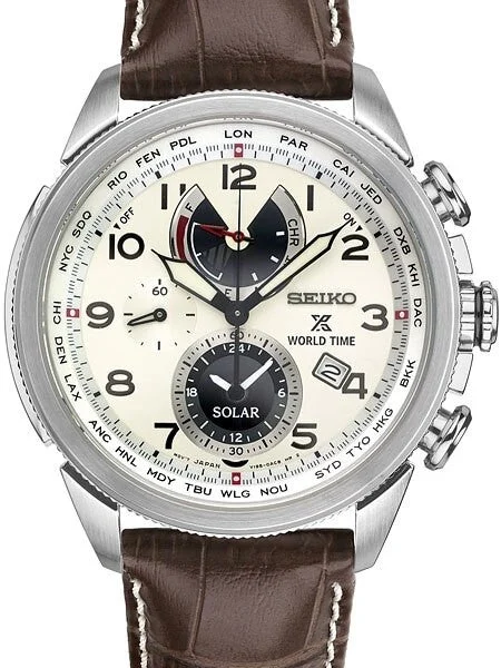Seiko Solar World Timer, Chronograph, Alarm with Sapphire Crystal #SSC509 42 mm kol saati