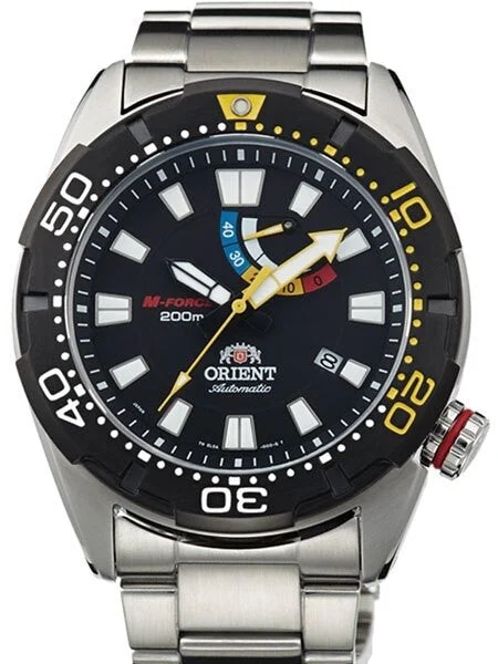 Orient M-Force Bravo Automatic Black Dive Watch with Power Reserve Meter #EL0A001B kol saa