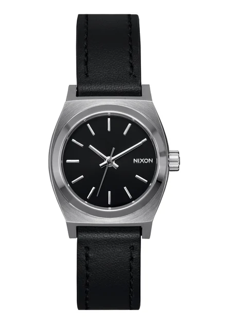 Nixon US Small Time Teller Leather - Silver / Black A509-625-00 kol saati